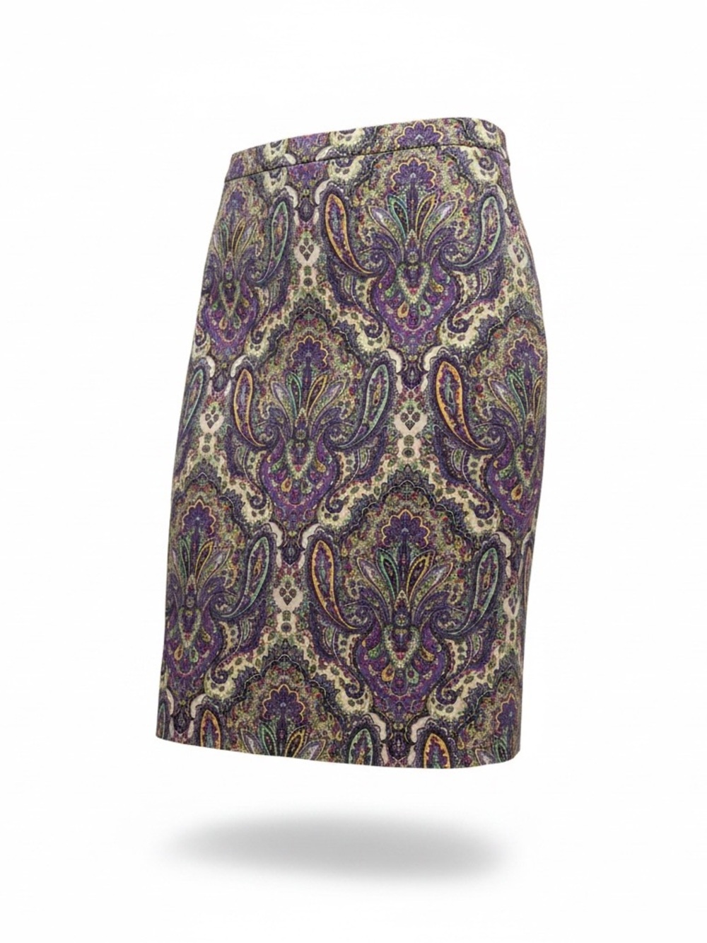 J. Crew Purple Paisley Pencil Skirt with Cream Accents